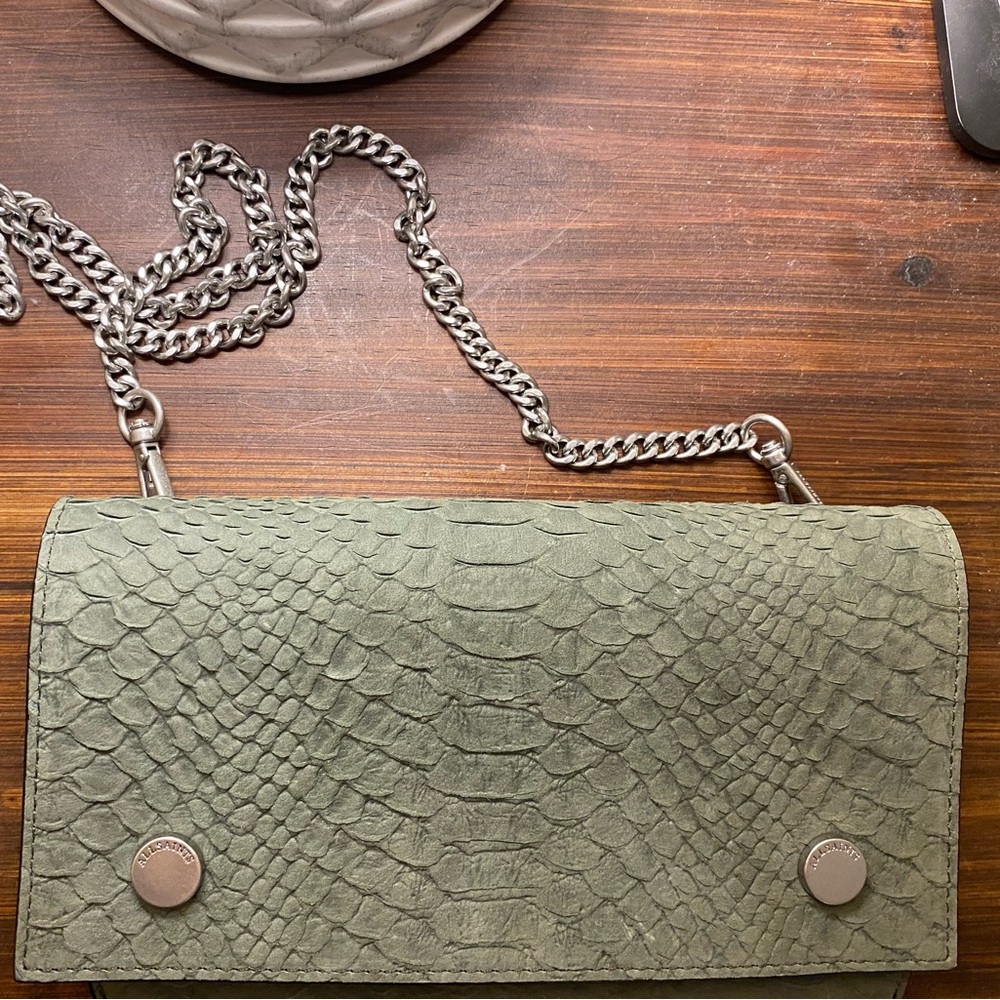 All Saints Dark Olive Green Crossbody Wallet